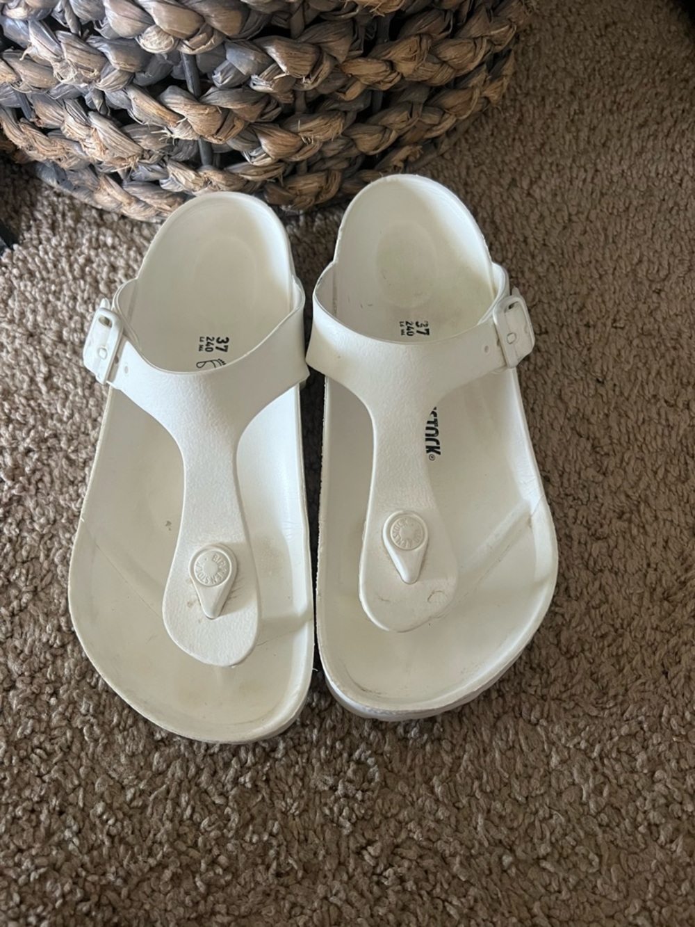 Birkenstock White Kids Thong Sandals with Buckle